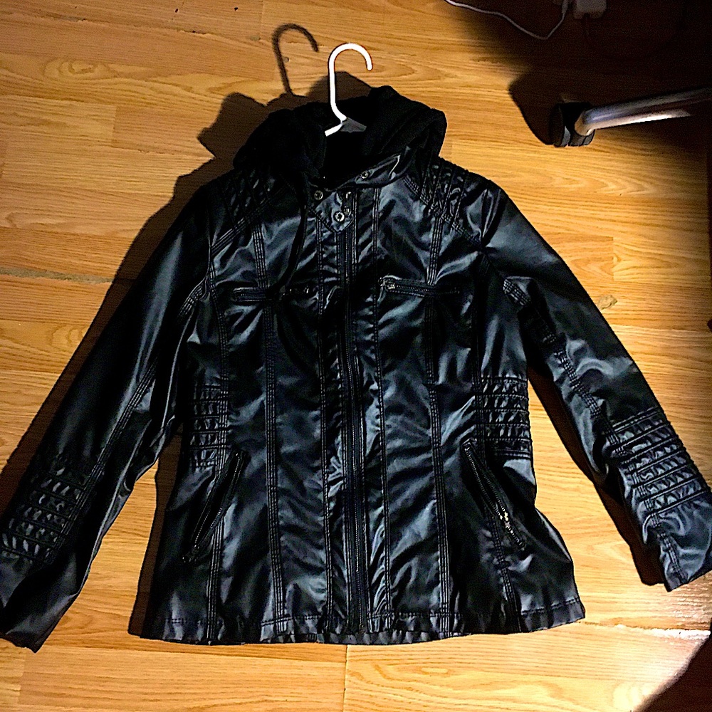 Womens Genuine Black Leather Hooded Bomber Jacket